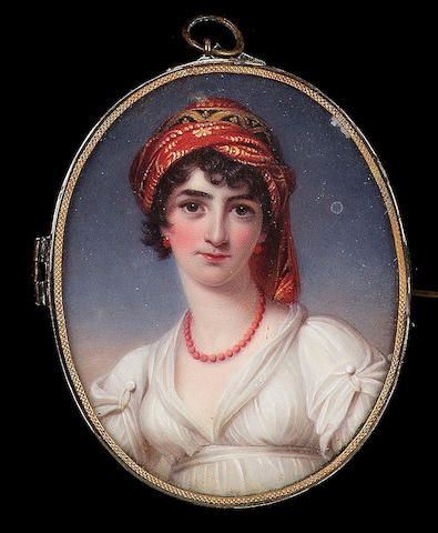 Coral Portrait ca 1802 Regency Turban, Georgian Accessories, Regency Hair, Regency Portraits, American Duchess, Regency Era Fashion, 1800s Fashion, Regency Dress, Regency Fashion