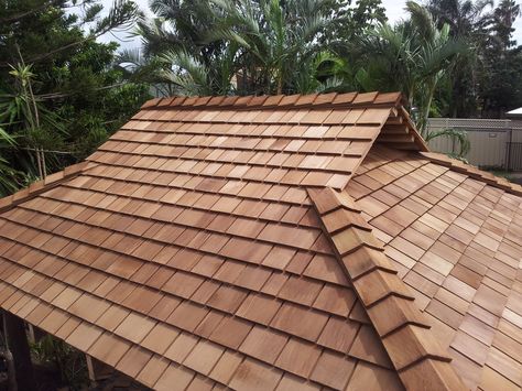 Cedar Roof - Dutch Gable Cabana Examples Of Dutch Gable Roof Designs, Three Examples Of Dutch Gable Roof Designs, Dutch Gable, Dutch Gable Roof Design, Dutch Gable Roof, Wood Roof Shingles, Cedar Shake Shingles, Bali Huts, Gable Roof Design