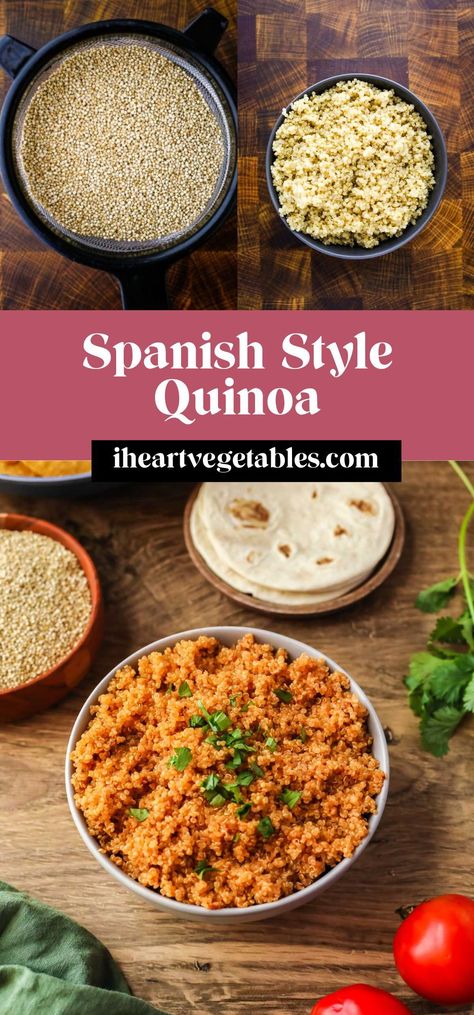 This Spanish style quinoa is seasoned with tomato and garlic for a flavorful side dish that can be paired with your favorite protein! It’s a delicious way to add a healthy side dish to your plate! Spanish Quinoa, Quinoa Side Dish, What Is Quinoa, Perfect Quinoa, Vegetarian Chicken, Healthy Side Dish, Quinoa Healthy, Baked Eggplant, Healthy Side