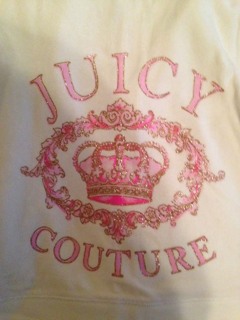 White and pink Juicy Couture crown velour hoodie. These hoodies are always so much prettier in person but I think the light captured it pretty good. :) Juicy Couture Crown Logo, Mj Core, Leavers Shirt, Trashy Y2k Aesthetic, Juicy Tracksuit, Pink Juicy Couture, Velour Hoodie, Pink Y2k, Crown Logo