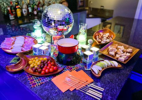 Themed Dinner Party Ideas, 70’s Theme Party, Fondue Dinner Party, 70s Dinner Party, Soul Train Party, 70s Food, Fondue Dinner, Themed Dinner Party, 70s Party Theme