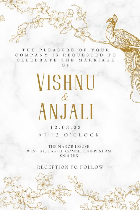 These wedding invitations perfectly exude an elegant, timeless appeal while honouring deep-rooted Indian traditions and culture. Minimalist Indian Wedding, Gold Indian Wedding, Wedding Invitation Gold, Indian Wedding Invitation, Wedding Invitation Floral, Engagement Invitation Cards, Floral Peacock, Minimalistic Wedding, Wedding Card Frames