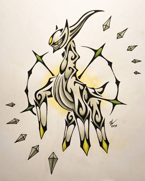 Tribal Arceus by Esmeekramer on DeviantArt Arceus Tattoo, Arceus Drawing, Arceus Pokemon Art, Rayquaza Tattoo, Little Bird Tattoos, Phoenix Tattoo Design, Pokemon Poster, Pokemon Tattoo, Dragon Ball Art Goku