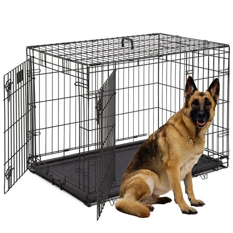 PRICES MAY VARY. 【Sturdy Durable & Nontoxic】: The basic dog crate is made of sturdy, rust-resistant metal with a black coating that won't rust and peel off. The crate is perfectly detailed without any sharp edges. And non-toxic finished surface protect your pet’s health while it licks or chews the metal frame. 【Two door design】Top and front door design makes dog kennel easier to access or feeding your pets. Slide-bolt latch securely locks dog crate door in place keeping your dog safely inside th Door Folding, Large Breed Dogs, Dog Cage, Camping Set, Breed Dogs, Dog Cages, Front Door Design, Pet Odors, Large Dog Breeds