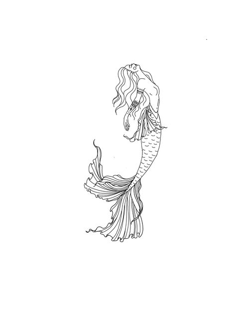 Fine Line Siren Tattoo, Goddess Mermaid Tattoo, Simple Mermaid Tattoo, Siren Tattoo Goddesses, Mermaid Outline, Ocean Sleeve, Siren Tattoo, Tattoos Inspo, Throat Tattoo