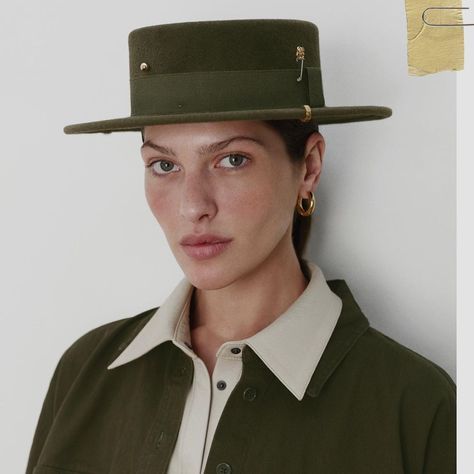 Ruslan Baginskiy Hat Outfit, Green Piercing, Ruslan Baginskiy Hat, Canotier Hat, Hats Design, Hair Jewels, Green Hat, Boater Hat, Green Hats