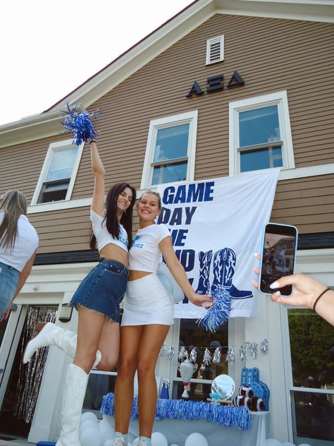 Bid day, NFL draft theme, blue and white, Alpha Xi Delta Drafting The Best Sorority, Alpha Xi Delta Bid Day, Bid Day Themes, Alpha Xi Delta, Alpha Xi, Fall 24, Kappa Delta, Bid Day, Sorority