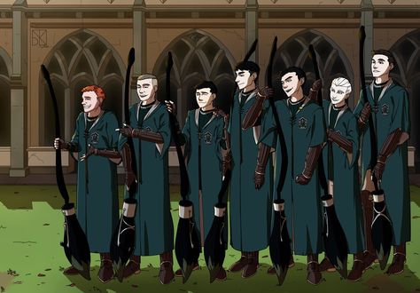 Slytherin Quidditch team Draco Malfoy Theodore Nott Quidditch, Adrian Pucey Fanart, Cassius Warrington, Slytherin Guys, Slytherin Quidditch Team, Adrian Pucey, Quidditch Slytherin, Malfoy Fanart, Slytherin Quidditch