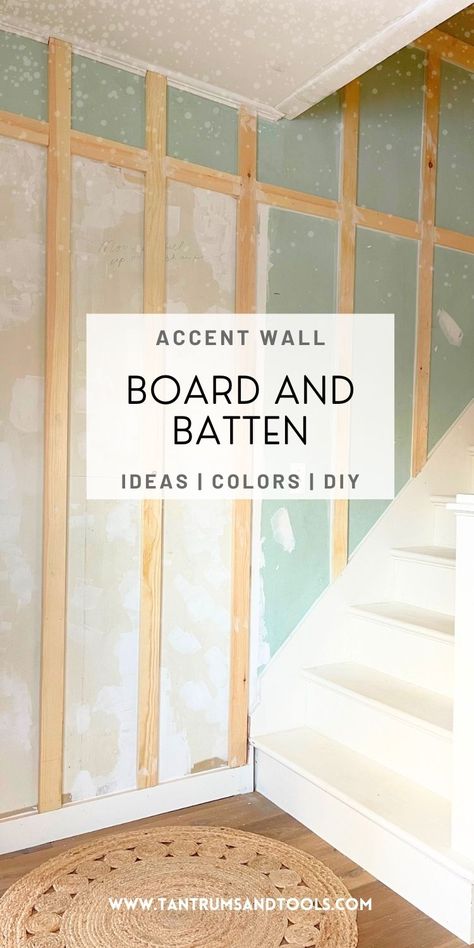 Looking for inspiration to tackle a board and batten accent wall? This guide has the best ideas for transforming your bedroom, living room, bathroom, or entryway! Whether you're dreaming of a green board and batten wall or pairing it with bold wallpaper, this DIY guide will help you get started. Even if you have a small bathroom or hallway, these easy-to-follow steps will make your project a breeze! Small Bathroom Board And Batten Wallpaper, Teal Board And Batten Wall, Bathroom Wall Trim Ideas, Green Board And Batten Wall, Board And Batten With Wallpaper, Easy Board And Batten Wall, Easy Board And Batten, Board And Batten Ideas, Board And Batten Bathroom