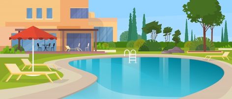 Swimming pool big modern villa hotel hou... | Premium Vector #Freepik #vector #background #house #blue-background #building Gl Background, Swimming Pool Pond, Pool At Night, Ava Couple, Background Anime, Swimming Pool Photos, Party Swimming Pool, Hotel House, Pool Halls