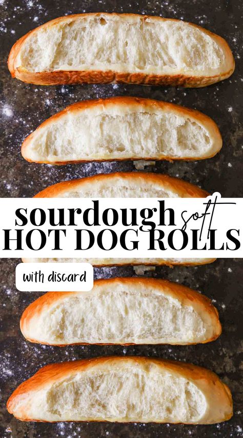 Soft, buttery, and sturdy enough to hold together, these Sourdough Discard Hot Dog Buns are easy to make and full of flavor, perfect for impressing friends and family! Sourdough Hotdog Buns, Sourdough Buns Recipes, Sourdough Discard Hot Dog Buns, Sourdough Discard Buns, Sourdough Hot Dog Buns, Sourdough Bun Recipe, Beginners Bread Recipe, Easy Sourdough Bread Recipe, Hot Dog Rolls