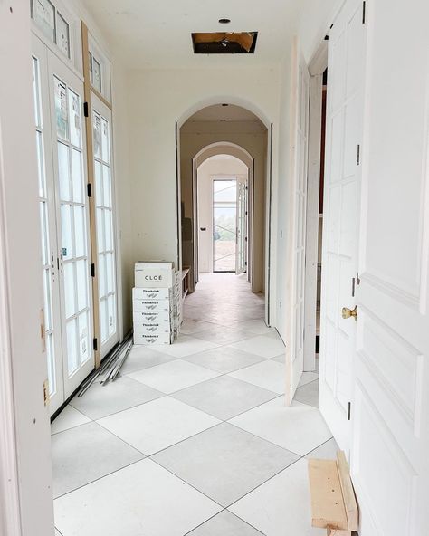 Tricia~Our French Country Farm shared a photo on Instagram: “🚀 Checkerboard tile is grouted! I knew I wanted a light gray and white checkerboard, but searched…” • See 210 photos and videos on their profile. Light Grey And White Checkerboard Floor, White Grey Checkered Floor, Grey And White Checkerboard Floor, Gray And White Checkered Floor, Grey And White Checkered Floor, Entryway Floors, Checkerboard Tile, Marble Bathroom Floor, Mudroom Flooring