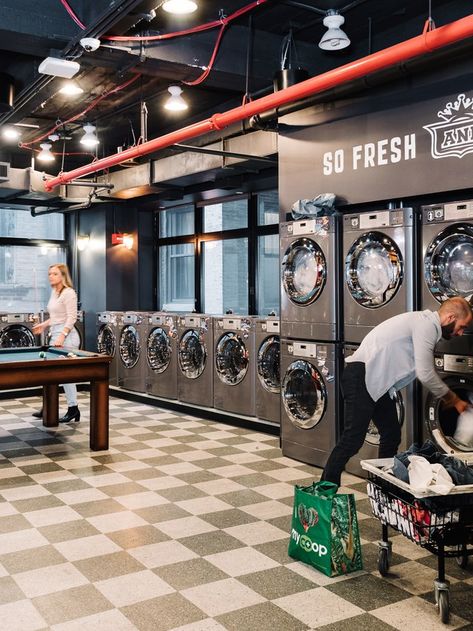 A Week Inside WeLive, the Utopian Apartment Complex That Wants to Disrupt City Living | GQ Laundromat Business, Student Hotels, Self Service Laundry, Laundry Business, Coin Laundry, Commercial Laundry, Laundry Mat, Laundry Shop, Best Business Ideas