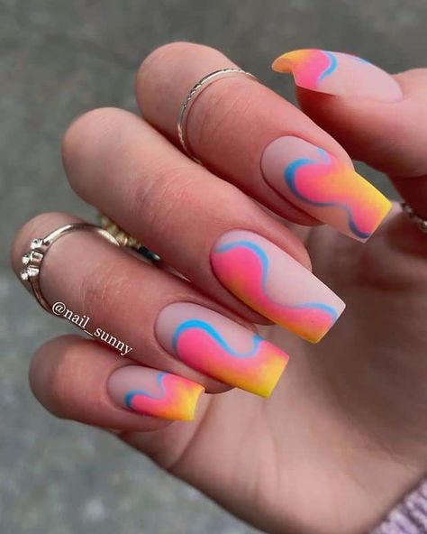 Summer Swirl Nails, Graffiti Nails, Swirl Nails, Neon Acrylic Nails, Art Designs Ideas, Long Acrylic Nails Coffin, Acrylic Nails Coffin Short, Summer Acrylic Nails, Short Acrylic Nails Designs