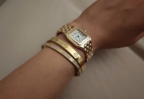 Cartier Panthere Watch, Panther Watch, Panthere Watch, Cartier Panther, Cartier Panthere, Yellow Gold Jewelry, Gold Line, Two Tone Watch, Wrap Watch