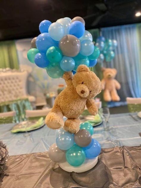 I’m like a bear, I always fly away.. or whatever it was that Nelly Furtado was singing in the 2000s. Admit it, you were jamming out to that song just as much as I was back in the day. This is such a unique little centerpiece that really adds the cutest touch to any baby shower.  The little teddy bear is just so gentle and cute. Bear Centerpieces, Bear Centerpiece, Teddy Bear Centerpieces, Balloon Baby Shower Centerpieces, Perlengkapan Bayi Diy, Popular Baby Shower Themes, Teddy Bear Baby Shower Theme, Boy Baby Shower Centerpieces, Bear Baby Shower Theme