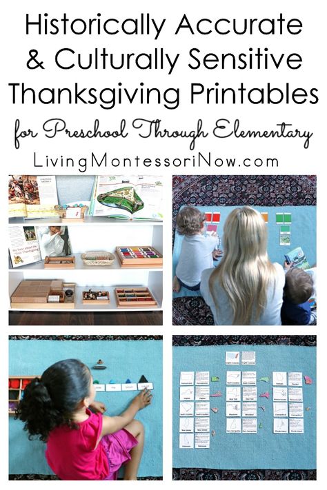 Many historically accurate and culturally sensitive Montessori Thanksgiving printables for preschool through elementary; includes Native Americans and explorers and colonists - Living Montessori Now #Montessori #homeschool #preschool #kindergarten #Thanksgiving #elementary #NativeAmericans #explorers #colonists Montessori November Ideas, Pilgrims And Native Americans Preschool, Preschool Pilgrims And Indians, Montessori Thanksgiving, Decolonized Thanksgiving, Montessori Elementary Activities, Montessori Native American Unit, Preschool Thanksgiving Pilgrims And Indians, Thanksgiving Elementary