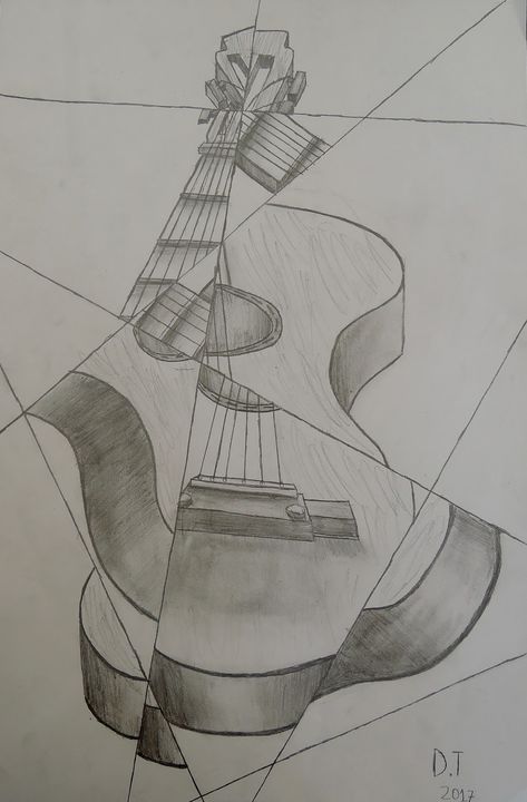 Picasso Inspired Cubist Guitars Mr Moller's Art Class - Cubism Drawing Cubism Guitar Art, Distorsi Art, Cubist Art Ideas, Cubism Art Ideas Inspiration, Cubism Guitar, Rhythm Art Drawing, Kubisme Art, Modern Cubist Art, Cubism Art Ideas