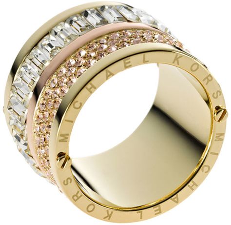 Michael Kors Multi-Stone Barrel Ring, Golden Michael Kors Ring, Barrel Ring, Barrel Rings, Mk Handbags, Michael Kors Outlet, Handbags Michael Kors, Gold Jewellery, Bling Bling, Bago