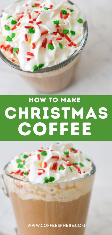 Festive Coffee Drinks, Christmas Coffee Drink Recipes, Christmas Coffee Recipes At Home, Christmas Latte Recipes, Christmas Coffee Recipe, Christmas Morning Drinks, Christmas Eve Coffee, Christmas Hot Drinks, Christmas Coffee Drinks