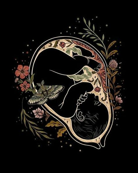 Homebirth Tattoo, Black Doula Art, Giving Birth Art, Birth Drawing, Fertility Aesthetic, Uterus Tattoo, Black Doula, Womb Art, Doula Art