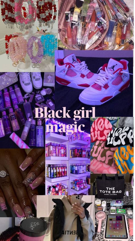 What most black girls like lipgloss,perfume,shoes,and fashion Black It Girl Essentials, Black Girls Dream Stuff, Beauty Bundle Ideas, Random Items Aesthetic, Christmas List Ideas Teenage Girl Black, Christmas List Black Teenage Girl, Baddie Aesthetic Black Women, Boss Black Women, Black Teenage Girl