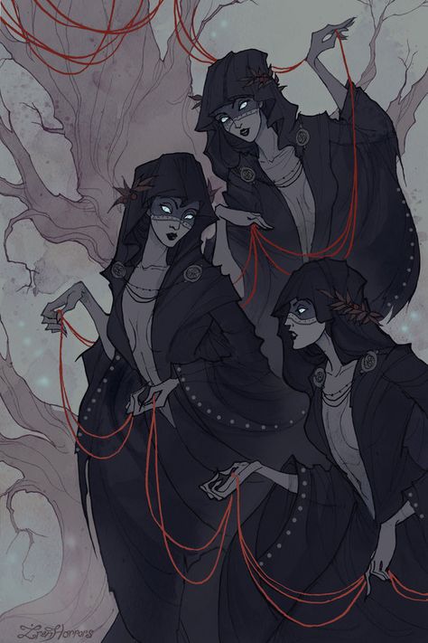 Las señoras Moiras, o hermanas del destino, Cloto, Laquesis, y Atropos. The Norns, Three Women, Greek Mythology Art, 다크 판타지, Mythology Art, Arte Obscura, Witch Art, Art Et Illustration, Greek Myths