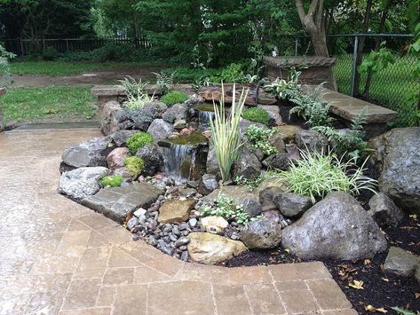 Fairy Herb Garden, Ideas Para Decorar Jardines, Sitting Wall, Landscaping Water Feature, Waterfall Landscaping, Aqua Scape, Swimming Ponds, Diy Water Feature, Small Water Features