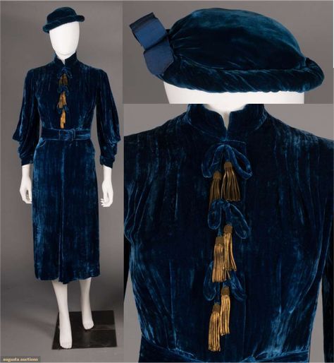 1940s Velvet Dress, 1930s Sleeves, 1938 Fashion, Period Dresses, 1940s Women, Bishop Sleeve Dress, Elegant Style Women, Fashion Decades, Fashion 1940s