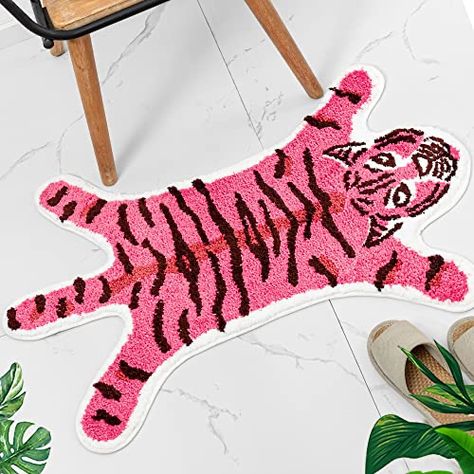 Tiger Bath Mat, Bathroom Decor Aesthetic, Aesthetic Plush, Bathroom Cute, Funky Bathroom, Tiger Cartoon, Cartoon Bathroom, Funny Tiger, Small Bathtub