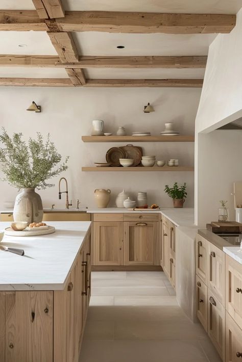 Country Modern Kitchen, Kitchen Mediterranean, Modern Country Kitchen, Organic Modern Kitchen, Mykonos Villas, Polished Wood, Organic Kitchen, Natural Kitchen, Minimalist Kitchen Design