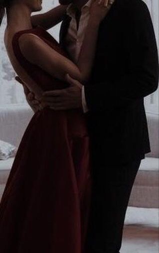 Ball Scene, Wedding Video Inspiration, Gown Aesthetic, Maroon Gown, Kiss Dress, Dark Red Dresses, Gentleman Aesthetic, Elegant Couple, Black Prom Dress