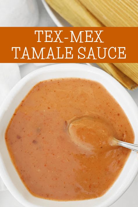 Tamale Sauce ~ Smoky Tex-Mex sauce ready in 15 minutes or less! Yields 2 cups, the perfect amount to generously cover a dozen tamales. via @thiswifecooks Tamale Dressing Recipe, Cheese Sauce For Tamales, Tamales Party Ideas, Tamale Topping Sauce, Chili For Tamales Sauce Recipes, Tamale Chili Sauce, Tamale Red Sauce Recipe, Sauce For Tamales Easy, Tamales Sauce Recipe