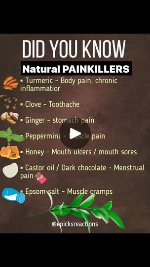 Natural Pain Killers, Menstrual Pain, Natural Pain Relief, Food Info, Body Pain, Painkiller, Natural Medicine, Natural Remedies, Health Tips