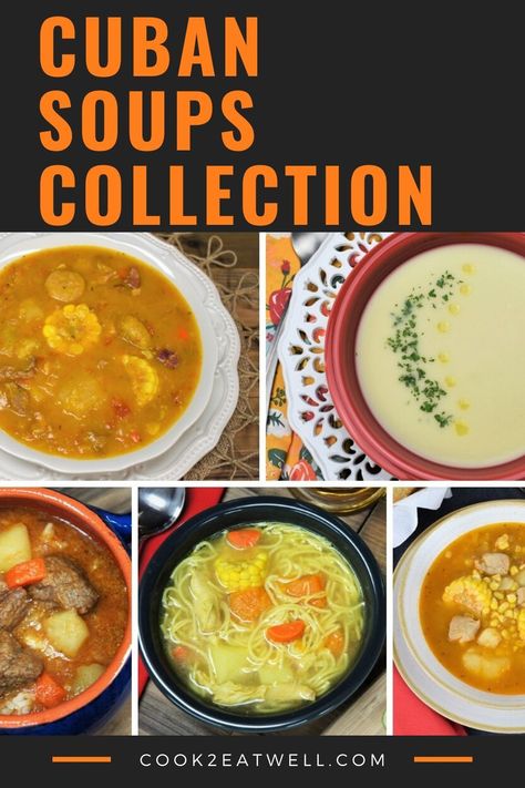 Easy Cuban Recipes, Cuban Dinner Recipes, Latin Soup Recipes, Cuban White Bean Soup, Cuban Soup, Cuban Soup Recipes, Healthy Cuban Food, Cuban Stewed Chicken, Boliche Recipe Cuban