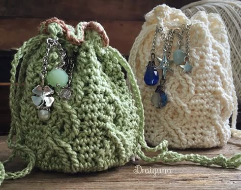 Fairy Pouch, Crochet Drawstring Bag, Crochet Hairband, Dice Bags, Crochet Fairy, Crocheted Bags, Crochet Pouch, Bag Pattern Free, Treble Crochet Stitch