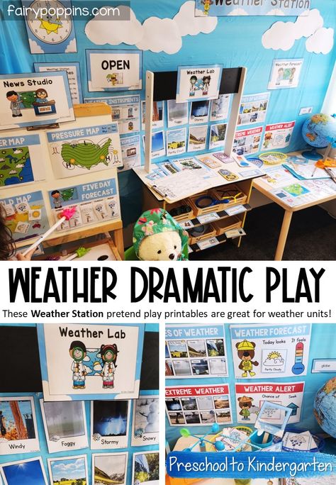 Meteorologist Dramatic Play, Weather Station Dramatic Play, Weather Kindergarten, Weather Activities Preschool, Dramatic Play Activities, Play Printables, Dramatic Play Printables, Dramatic Play Center, Preschool Weather