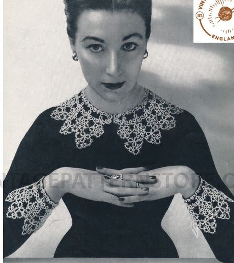 PDF tatting pattern, 30s lace collar & cuffs tatting patterns, Tatted lace 1930s collar and cuffs pattern - PDF Download 2891 Tatted Clothing, Shuttle Tatting Patterns, Lace Vest, Needle Tatting, Lace Cuffs, Crochet Collar, Vintage Knitting Patterns, Tatting Lace, Tatting Patterns