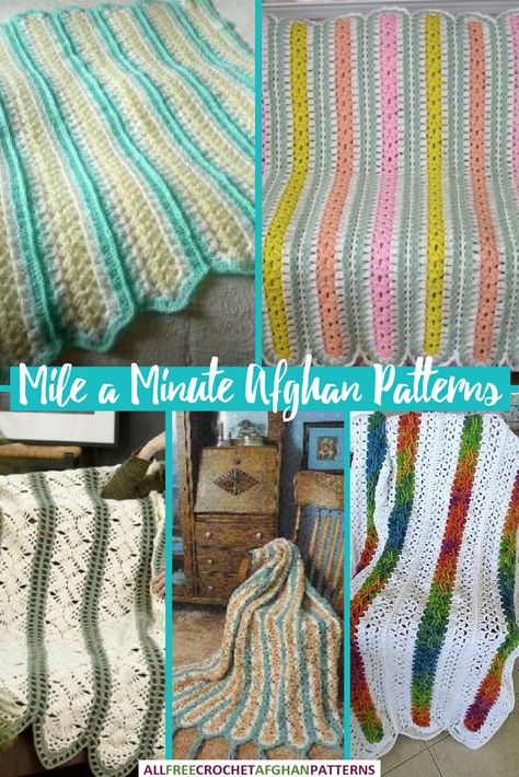 Mile-A-Minute Afghans #mileaminute | AllFreeCrochetAfghanPatterns.com Mile A Minute Afghan, Yarn Activities, Crochet Mile A Minute, Crochet Afgan, Lovey Pattern, Knitted Baby Blanket, Quick Crochet Patterns, Crochet Blanket Designs, Afghan Patterns