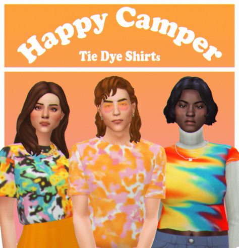 Happy Camper | Simulation Cowboy on Patreon Ts4 Clothes, Sims 4 Decades Challenge, 1970s Clothing, Play Sims 4, Camper Shirt, Play Sims, Sims 4 Dresses, 80s Outfit, Tie Dye Outfits