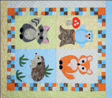 Woodland Babies | YouCanMakeThis.com Baby Quilt Patterns Easy, Woodland Baby Quilt, Animal Baby Quilt, Woodland Quilt, Fusible Applique, Baby Applique, Cottage Quilt, Baby Quilt Pattern, Applique Quilt Patterns