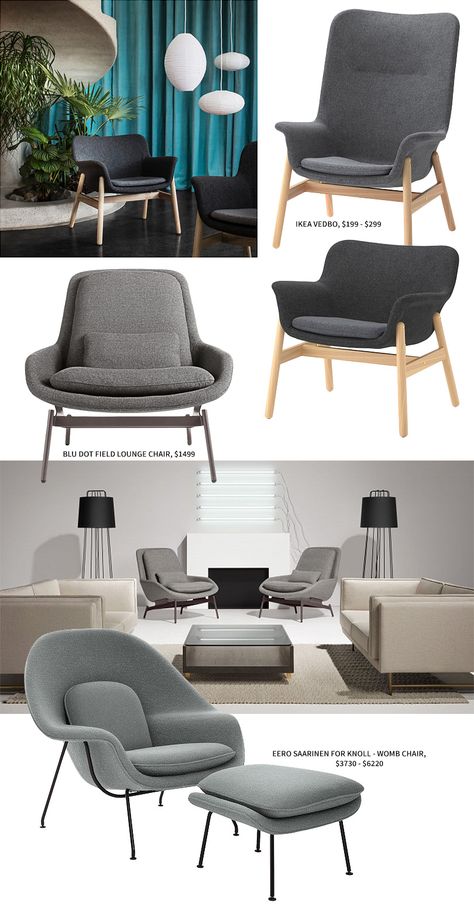 IKEA VEDBO vs. Blu Dot FIeld Lounge Chair vs. Eero Saarinen Womb Chair Ikea Vedbo Chair, Vedbo Ikea, Ikea Vedbo, Ikea Odger, Modern Terrace House, Terrace House Interior, Ikea Makeover, Womb Chair, Ikea Catalog