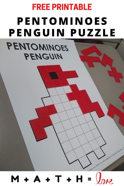 Penguin Pentominoes Puzzle Kindergarten Centres, Table Top Activities, Family Math Night, Math Center Ideas, Alphabet Writing Worksheets, Early Finisher Activities, Free Printable Puzzles, Math Addition Worksheets, Logic Puzzle