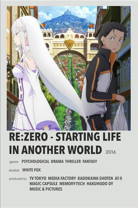 Re Zero Poster, Posters Anime, Cards Poster, Anime Cards, Poster Information, Anime Minimalist Poster, Collage Mural, Romance Anime, Japanese Animated Movies