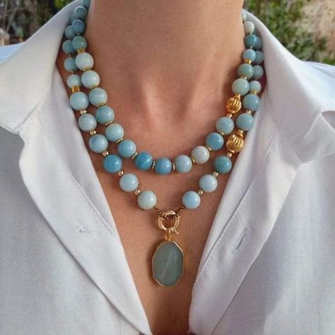 Bold Bohemian, Bright Necklace, Large Bead Necklace, Amazonite Necklace, Semiprecious Stone Jewelry, Women's Necklace, Modern Necklace, Necklace With Pendant, Necklace Layered