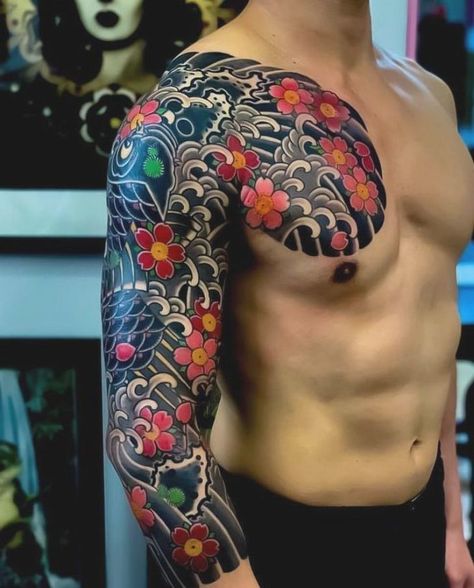 Tattoo Designs With Meaning, Designs With Meaning, Traditional Japanese Tattoo, Traditional Japanese Tattoo Designs, Yakuza Tattoo, Japanese Tattoos, Irezumi Tattoos, Traditional Japanese Tattoos, Japanese Sleeve Tattoos