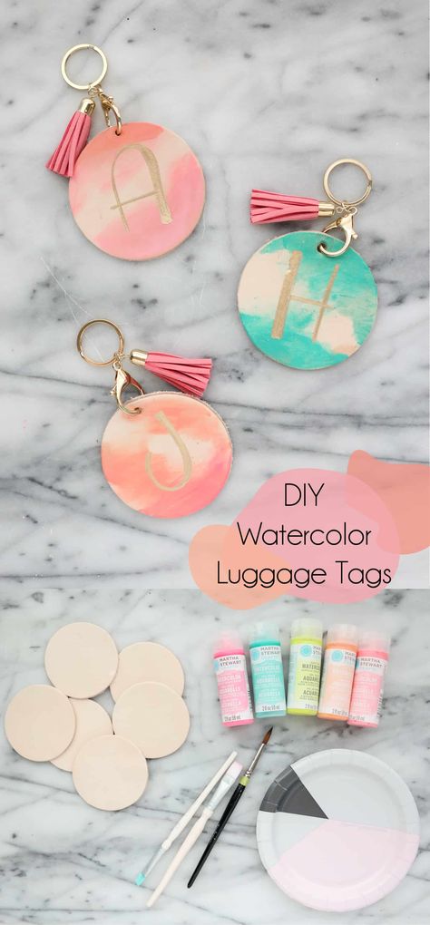 Make your own watercolor luggage tags, Kofferanhänger, DIY, zauberhafte Idee, pastell Diy Bag Tags, Luggage Tags Diy, Mops Crafts, Travel Crafts, Weekend Crafts, Diy Tags, Diy Watercolor, Crafts To Make And Sell, Diy Keychain