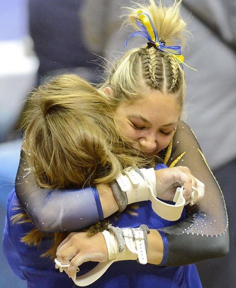 College Gymnastics Hair, Gymnastics Competition Hair, Michigan Gymnastics, Meet Hairstyles, Gymnastics Meet Hair, Gymnastics Motivation, College Gymnastics, Gymnastics Meet, College Gym