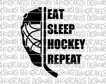 Eat Sleep Hockey Repeat, Hockey Crafts, Hockey Gifts, Cricut Projects Beginner, Hockey Goalie, Hockey Shirts, Cricut Design Space, Text Art, Space Silhouette