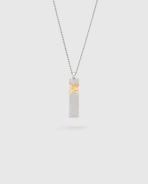 Mined Cube Pendant 925 Sterling Silver / 14K Gold - 20.5 Inches - Tom Wood Project Cube Pendant, Tom Wood, Mens Holiday, Wood Project, 14k Gold Necklace, Hidden Gem, Necklace Sizes, Things To Buy, Satin Finish